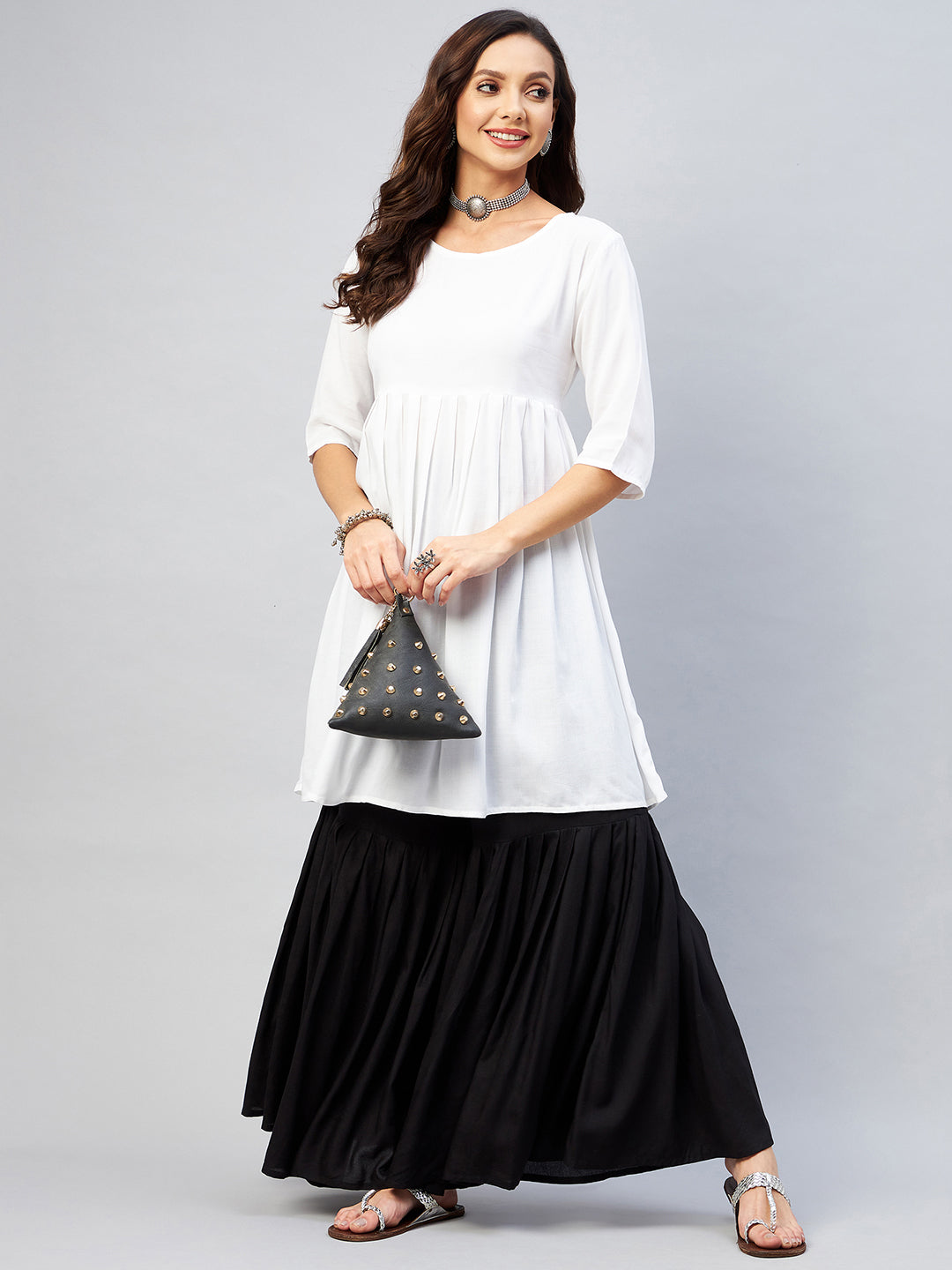 InWeave Women's Cream Short Anarkali Kurta - Swadesiicart