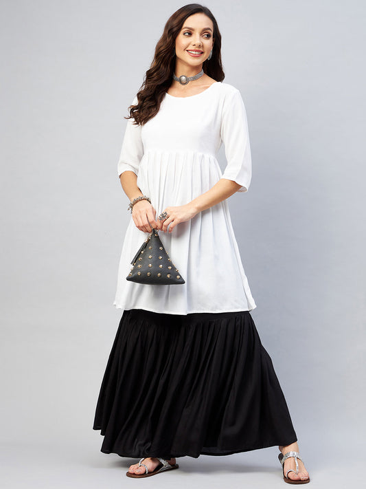 InWeave Women's Cream Short Anarkali Kurta - Swadesiicart