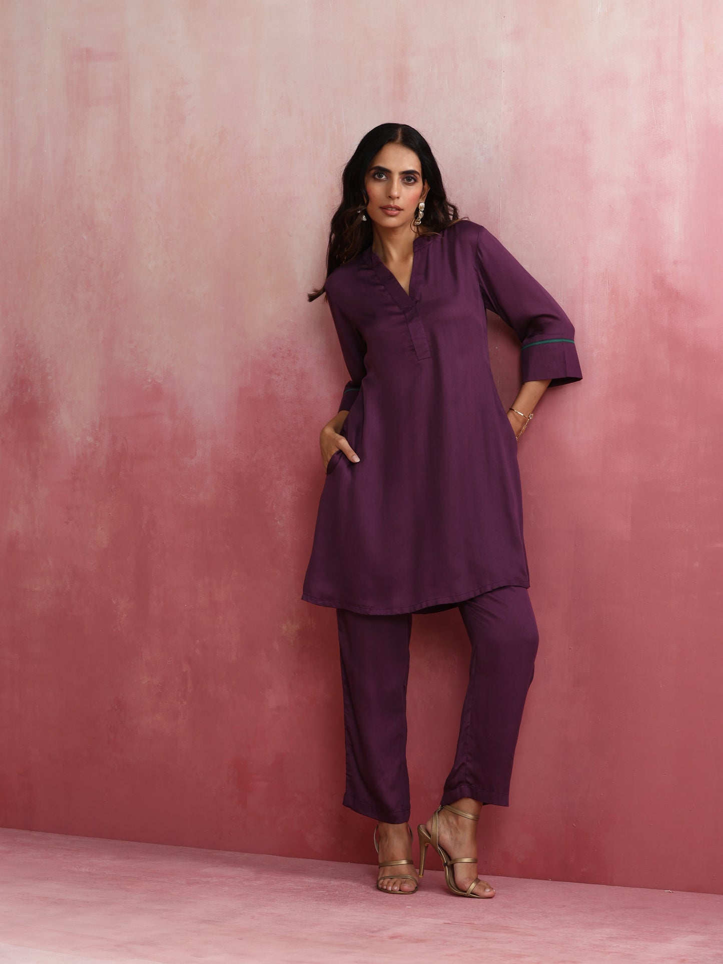 trueBrowns Purple Modal Kurta Co-ord Set - Swadesiicart