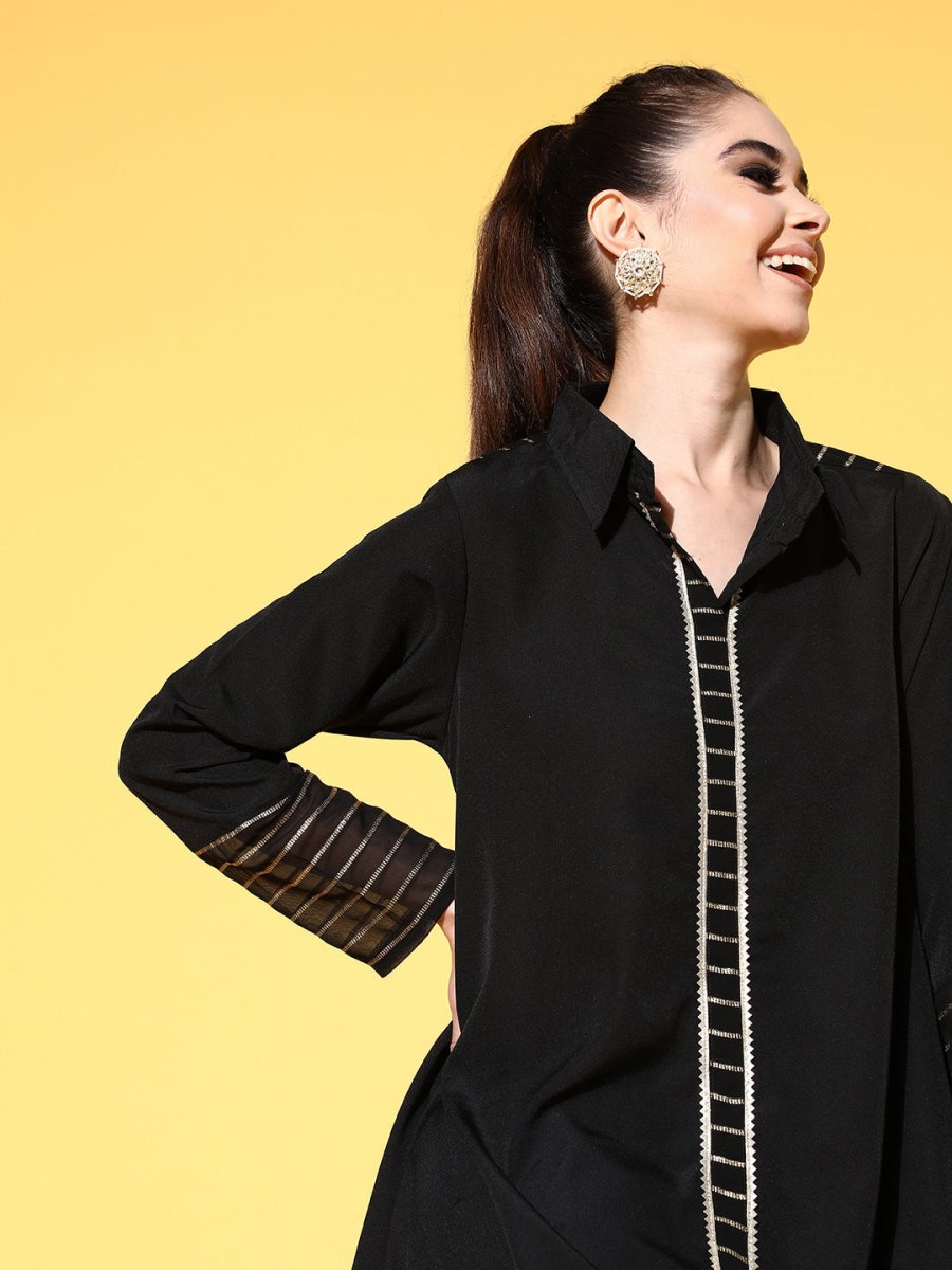Ahalyaa Women Black Printed Tunic With Palazzos | Swadesiicart