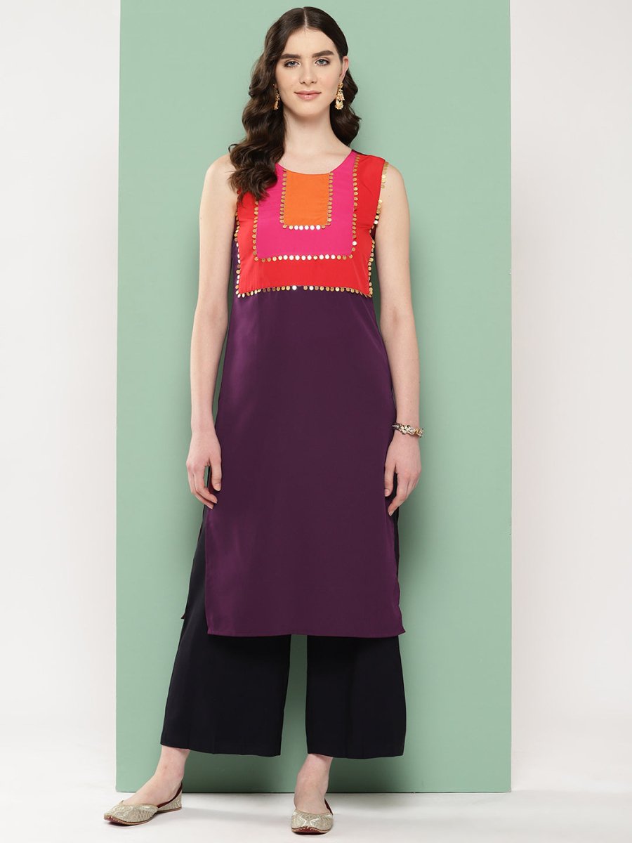 Ahalyaa Women Yoke Design Sequinned Crepe Kurta | Swadesiicart