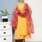 InWeave Women's Cassatta Yellow Cr Strappy Set With Rose Print Dupatta - Swadesiicart