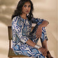 trueBrowns Blue Cotton Ikat Relaxed Co-ord Set - Swadesiicart