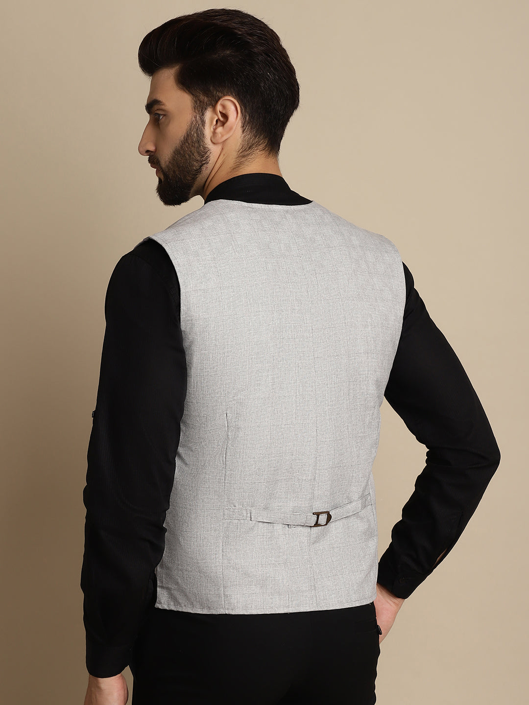 Even Apparels Men's Grey Double Breast Waistcoat | Swadesiicart