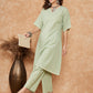 InWeave Women's Sage Green Kantha Lace Wrok Kimono Sleeve Kurta Set - Swadesiicart