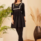 InWeave Women's Black Round Neck Square Gota Work Kurta Pant Set - Swadesiicart