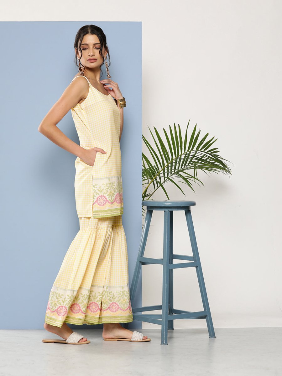 Ahalyaa Women Yellow Kurta with Sharara & With Dupatta | Swadesiicart