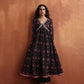 trueBrowns Black Print Flared Anarkali Kurta Set | Swadesiicart