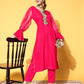 InWeave Women's Fuschia Organza Sleeve Gota Work Kurta Set - Swadesiicart