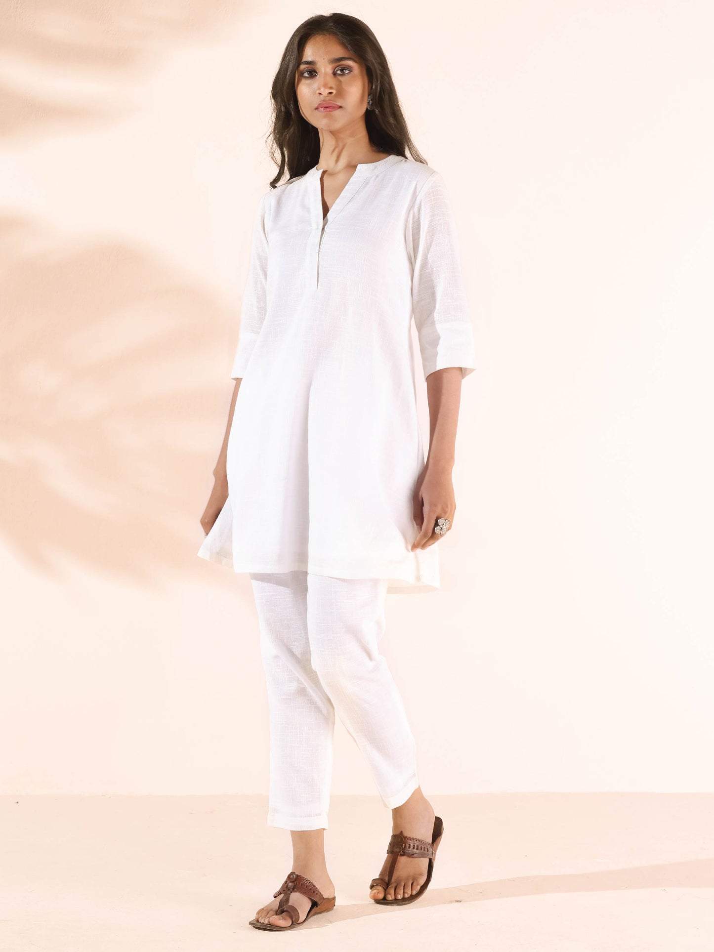 trueBrowns White Cotton Relaxed Co-ord Set - Swadesiicart