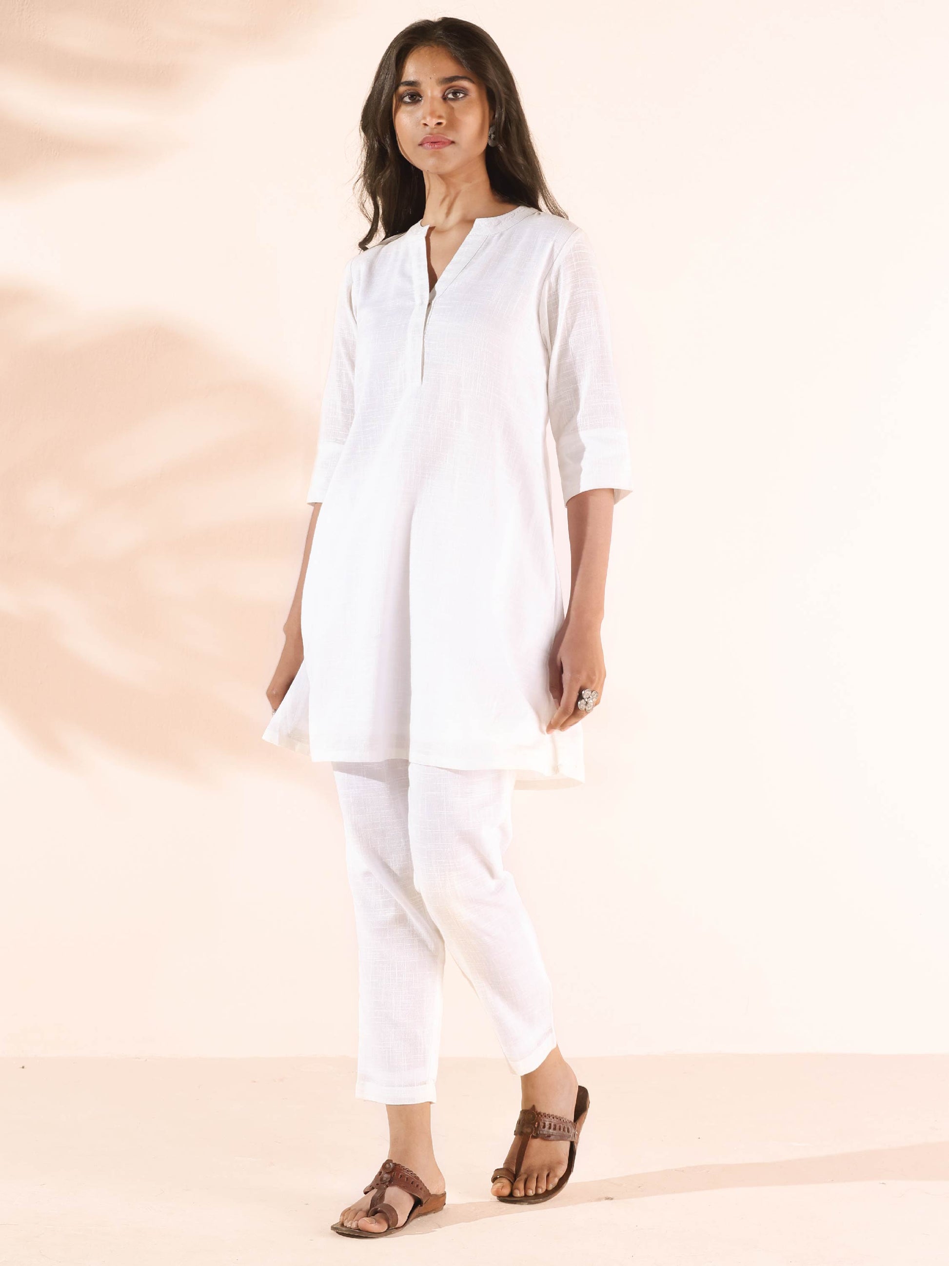 trueBrowns White Cotton Relaxed Co-ord Set - Swadesiicart