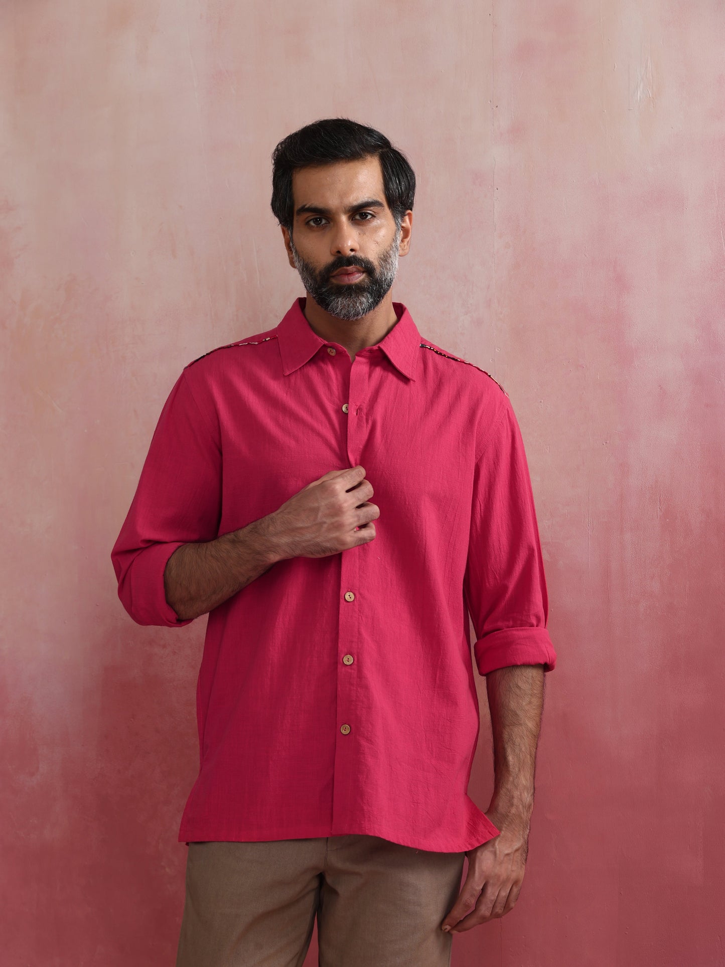 trueBrowns Men's Pink Cotton Shirt | Swadesiicart