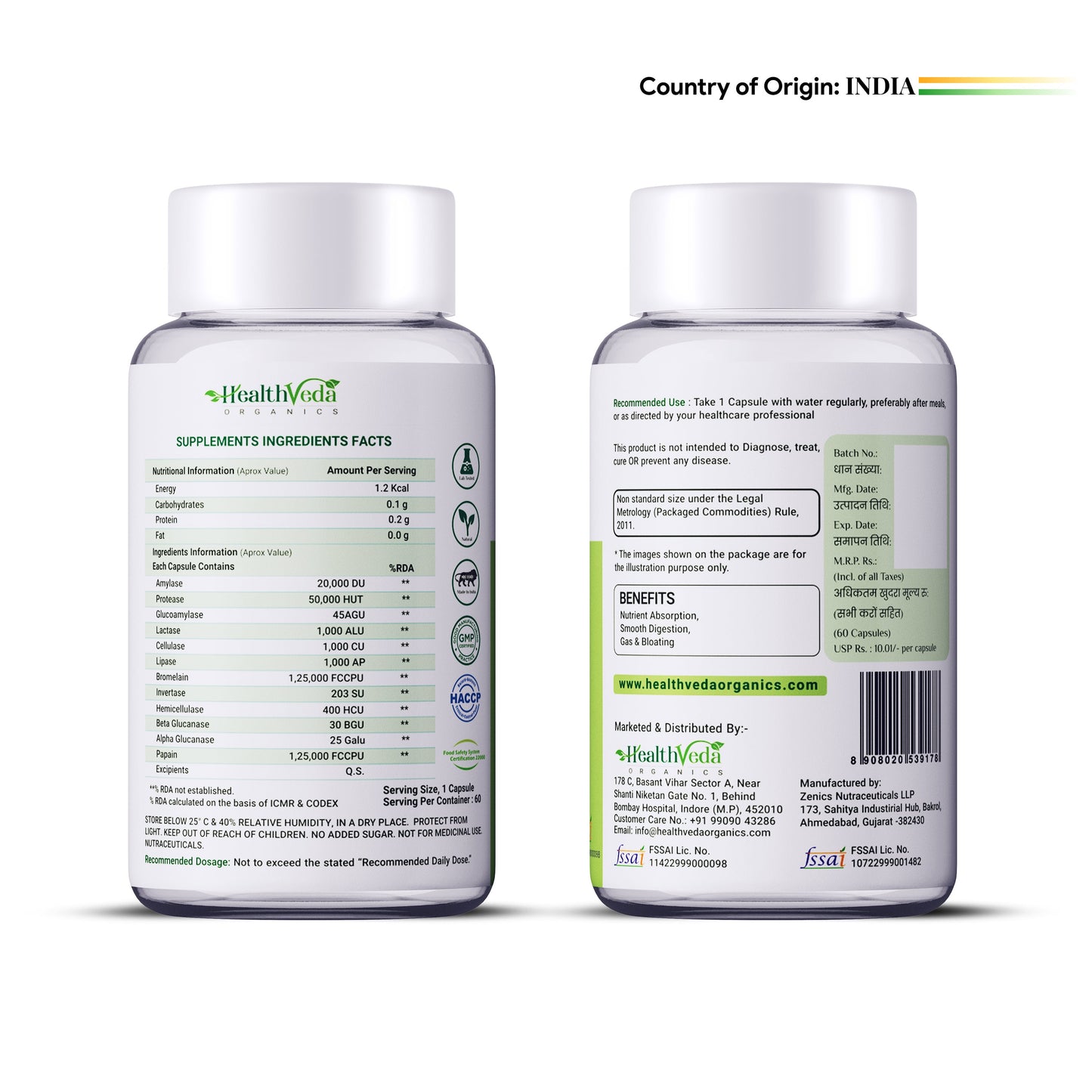 Health Veda Organics Digestive Enzyme Capsules - Swadesiicart