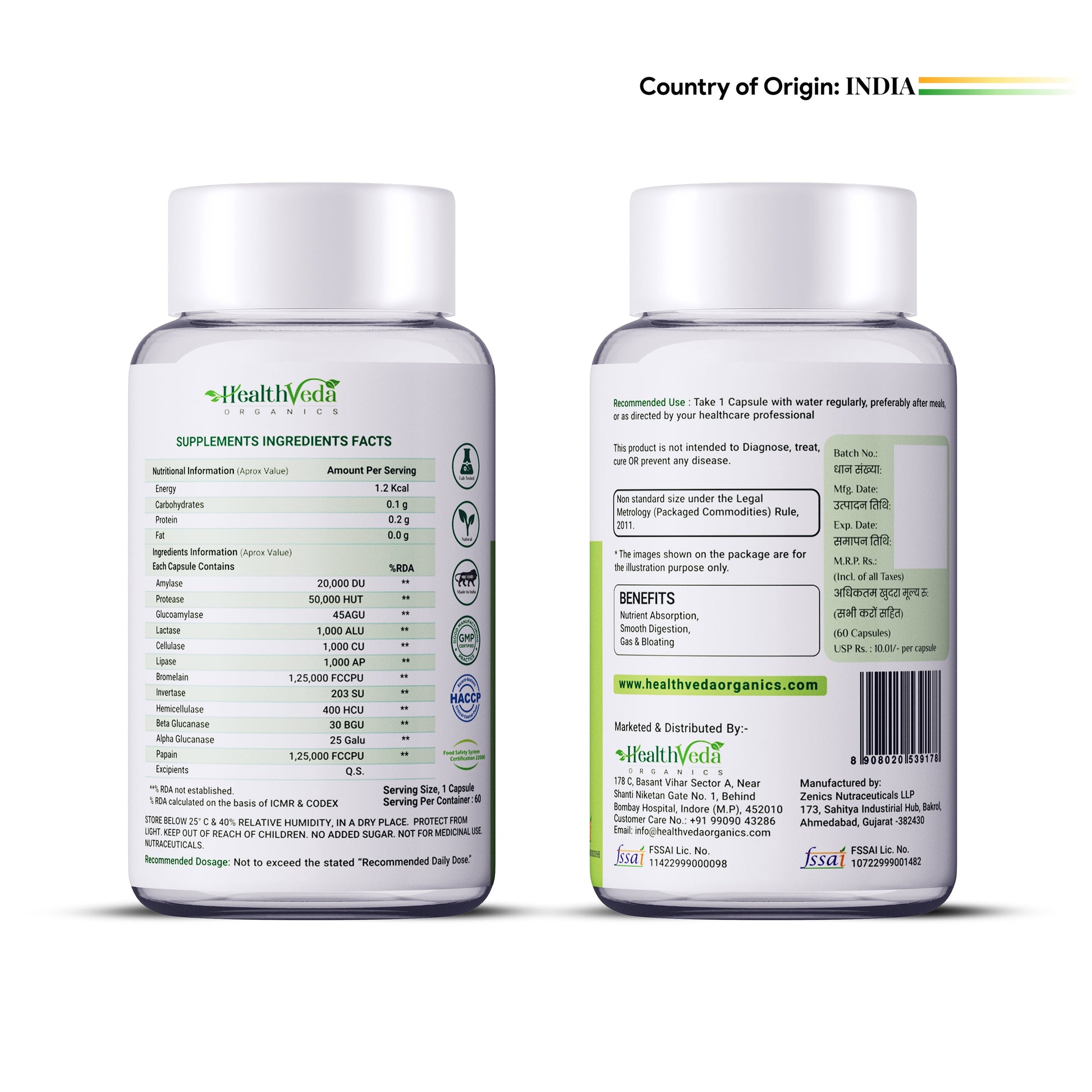 Health Veda Organics Digestive Enzyme Capsules - Swadesiicart