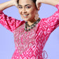 InWeave Women's Abstract Pink Print Long Dress With Work - Swadesiicart