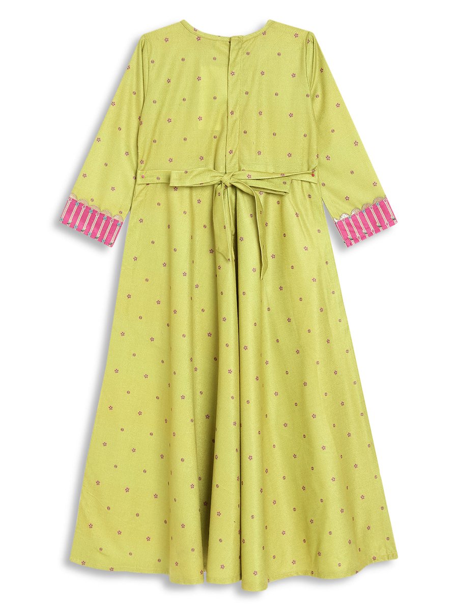 Ahalyaa Girls Printed A-Line Velvet Maxi Kids Ethnic Dress | Swadesiicart