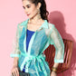 InWeave Women's Ink Blue Strappy Kurta Set With Teal Organza Cape - Swadesiicart