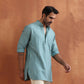 trueBrowns Men's Green Cotton Dobby Short Kurta | Swadesiicart