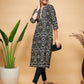 InWeave Women's Black Ikkat Print Gota Cotton Straight Kurta - Swadesiicart