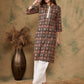 InWeave Women's Black Maroon Print Lace Gota Work Straight Kurta - Swadesiicart