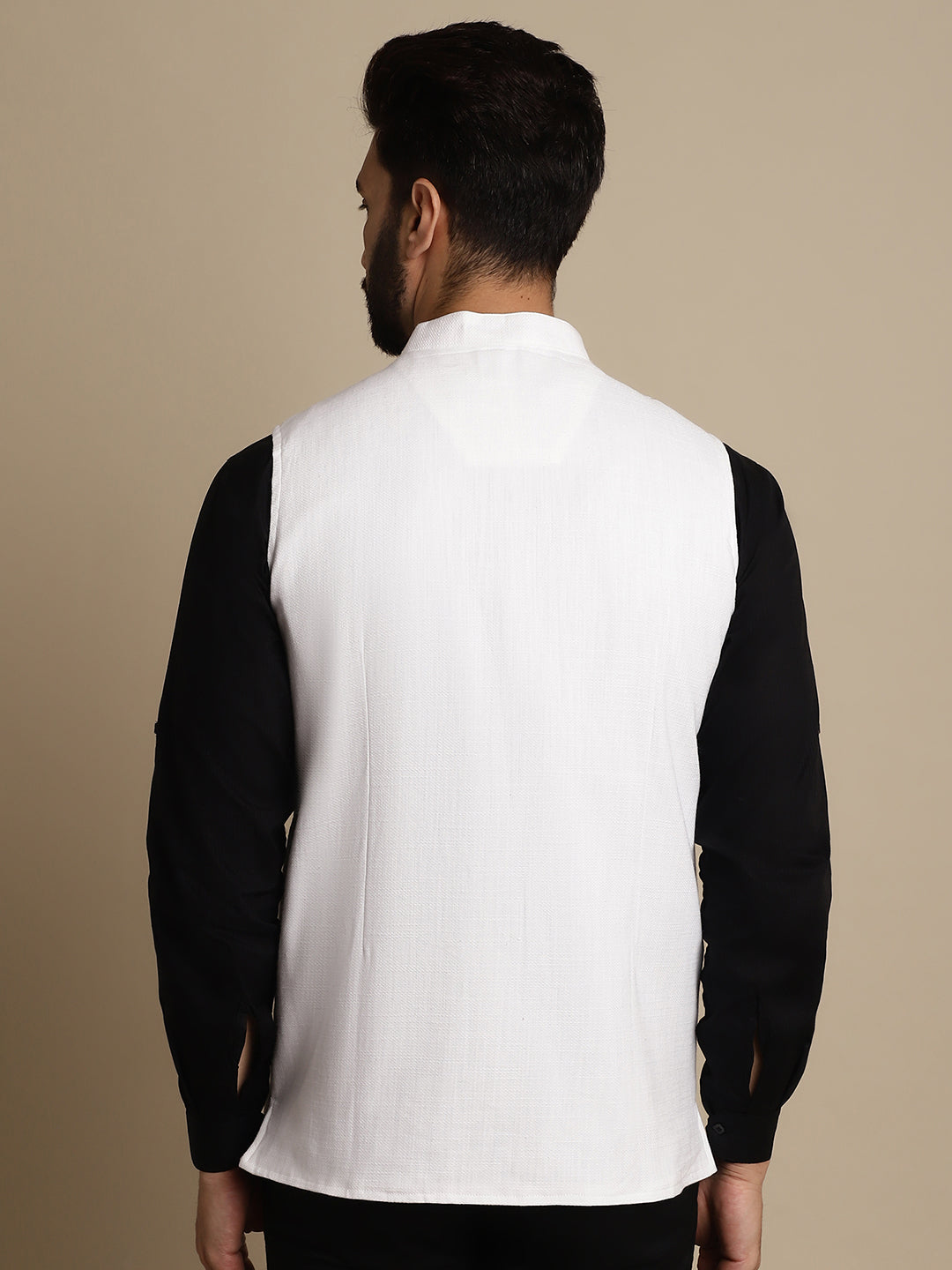 Even Apparels Men's White Mandarin Collar Waistcoat | Swadesiicart