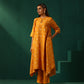 trueBrowns Mustard Geometric Floral Viscose Silk Handkerchief Kurta Pant Set | Swadesiicart