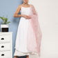 InWeave Women's Cream Strappy With Pink White Chintz Organza Dupatta - Swadesiicart