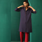 trueBrowns Men's Navy Dobby Textured Kurta | Swadesiicart