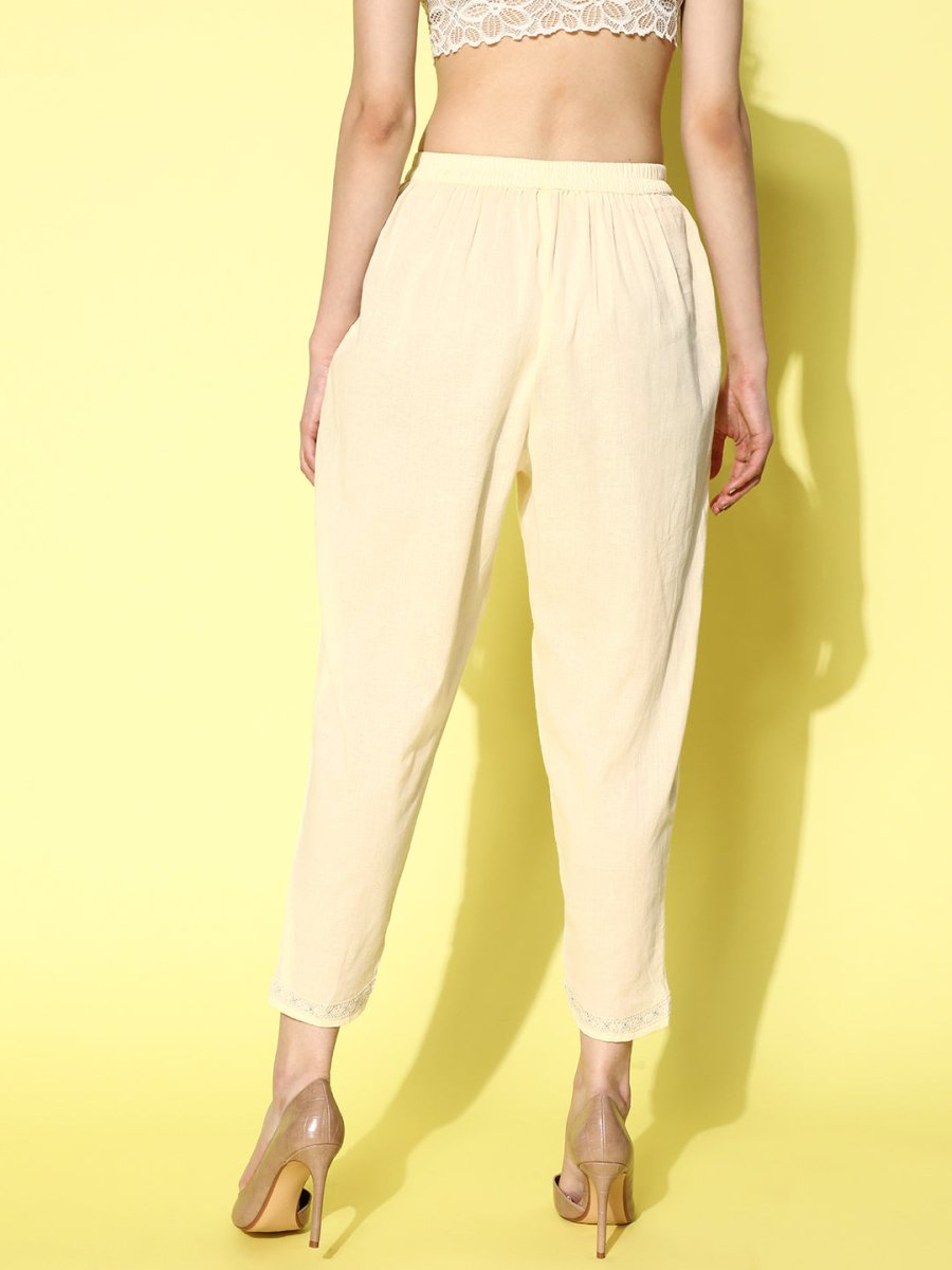Ahalyaa Beige Floral Lace Insert Dhoti Pants | Swadesiicart