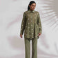 trueBrowns Olive Green Cotton Floral Embroidered Co-ord Set - Swadesiicart