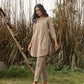 trueBrowns Khaki Cotton Embroidered Co-ord Set - Swadesiicart