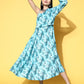 InWeave Women's Sea Blue One Shoulder Rayon Dress - Swadesiicart