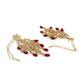 Anikas Creation Red & Gold-Polished Kundan Contemporary Chandbalis With Ear Chain Earrings | Swadesiicart