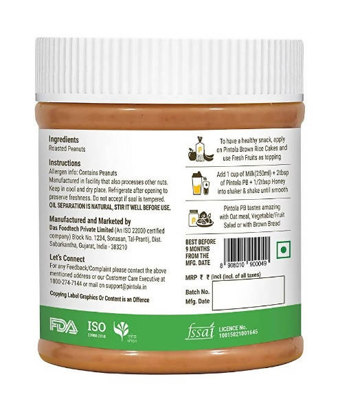 Pintola All Natural Creamy Peanut Butter - Swadesiicart