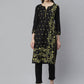 ADA Women Black & Yellow Chikankari Hand Embroidered Sustainable Handloom Kurta with Trousers | Swadesiicart