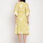 Ahalyaa Women Lime Green & Off White Floral Printed Flared Sleeves Floral Kaftan Kurta | Swadesiicart