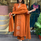 The52 Orange Women's Gorgeous Chanderi Fabric Embroidered Work Straight Kurta Pant and Dupatta Set - Swadesiicart