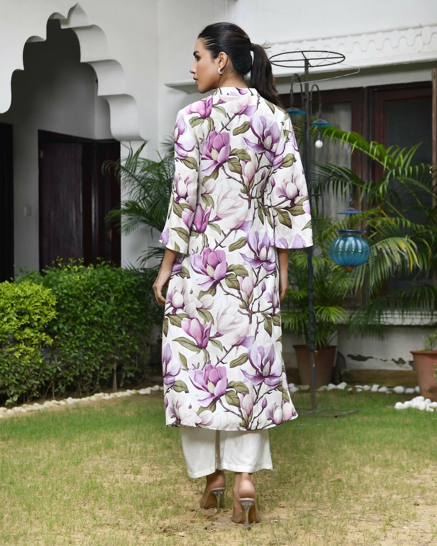Vaasva Women's Cream Musline Viscose Digital Printed Cord Set - Swadesiicart