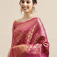 Saree Mall Pink & Gold-Toned Woven Design Zari Silk Blend Banarasi Saree | Swadesiicart