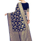 Kalini Navy Blue & Gold-Toned Woven Design Zari Silk Blend Fusion Banarasi Saree | Swadesiicart