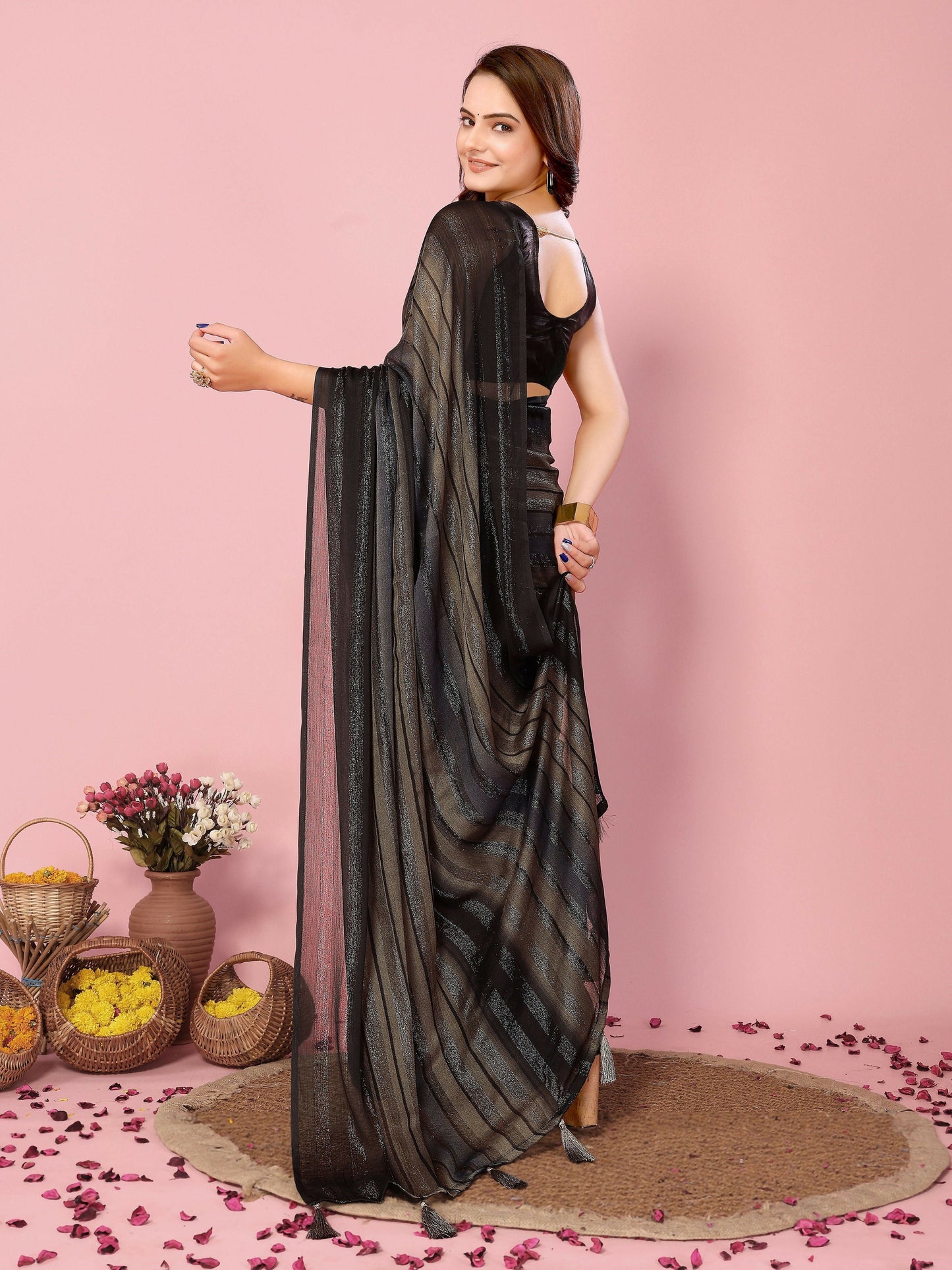 Attractive These Party Wear Ready To Wear Saree - Grey | Swadesiicart