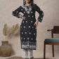 ADA Women Sustainable Black & White Paisley Chikankari Hand Embroidered Straight Kurta | Swadesiicart
