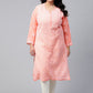 ADA Ada Women Plus Size Peach-Coloured & White Ethnic Motifs Chikankari Georgette Handloom Kurta | Swadesiicart