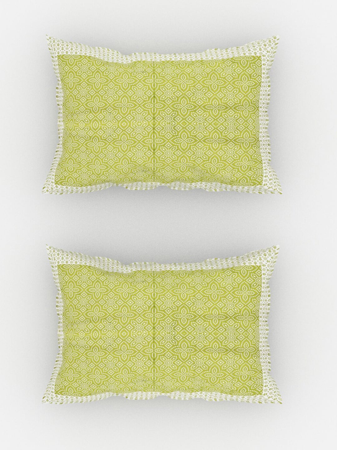 Urban Magic Green & White Ethnic Motifs Cotton 104 TC Queen Bedsheet with 2 Pillow Covers - Swadesiicart