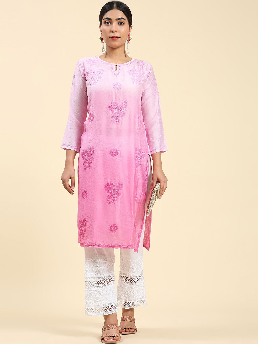 HOUSE OF KARI Floral Chikankari Embroidered Kurta | Swadesiicart