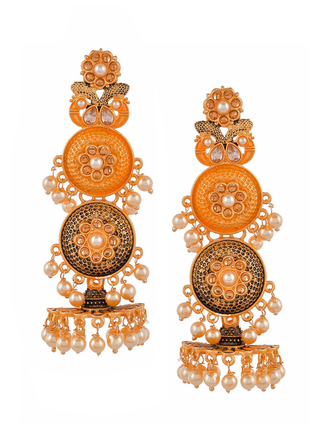 Shoshaa Gold-Toned Contemporary Jhumkas Earrings | Swadesiicart