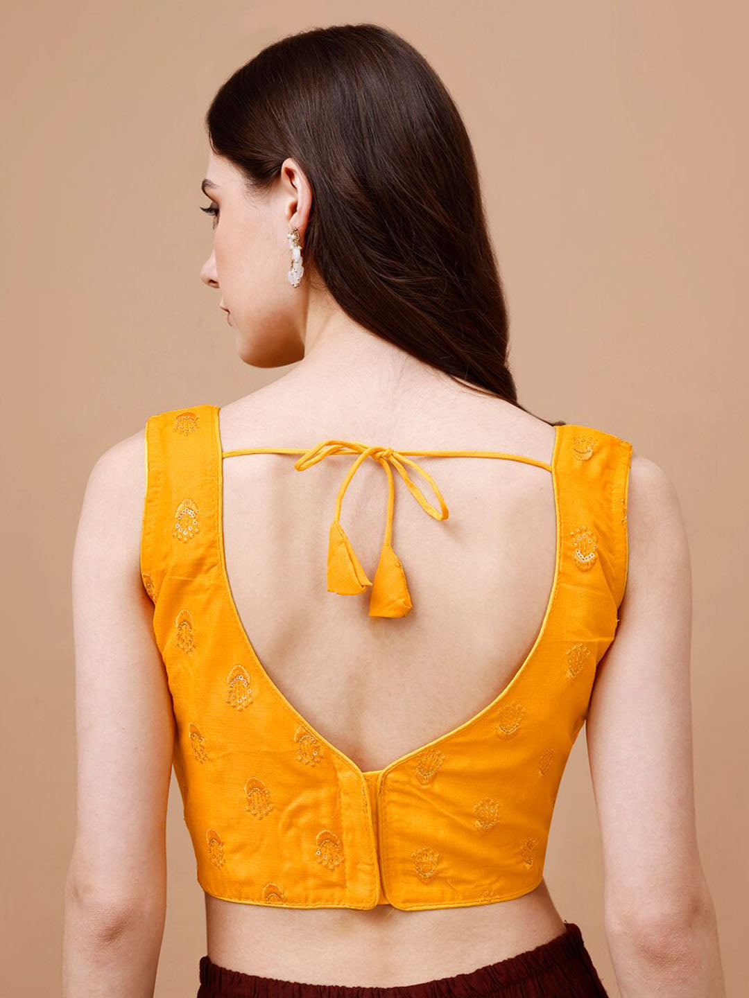 Tikhi Imli Ethnic Motifs Embroidered Sequinned Sleeveless Dupion Saree Blouse | Swadesiicart