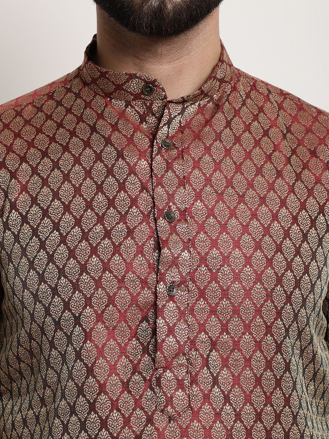 Sojanya Men Maroon & Off-White Woven Design Kurta with Churidar | Swadesiicart