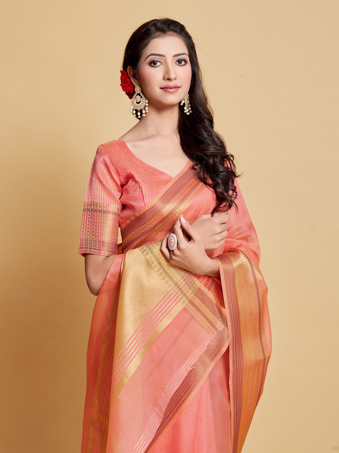 Sangria Woven Design Border Art Silk Banarasi Saree | Swadesiicart
