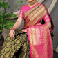 Jyoti Fashion Women's Black Kanjivaram Silk Zari Woven Saree with Blouse | Swadesiicart